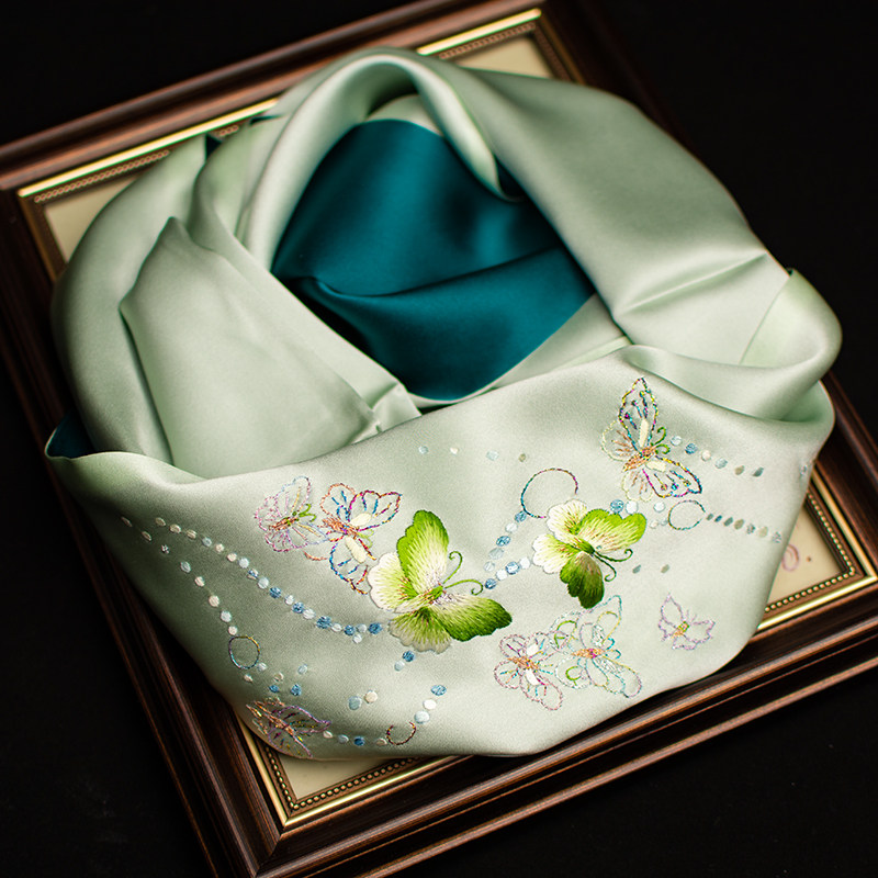 Embroidery Set - 순수 실크 쑤저우 자수 스카프, 멀베리