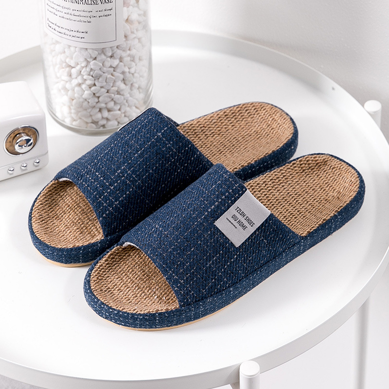 Embroidery Flat Shoes - 남성용 통기성 린넨 슬리퍼, 사계절 실내용