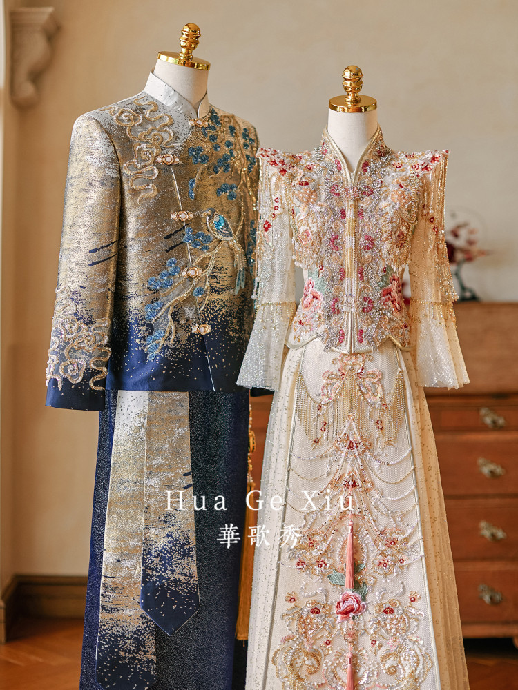 Embroidery Set - 동양풍 전통 커플 웨딩 의상, 화려한