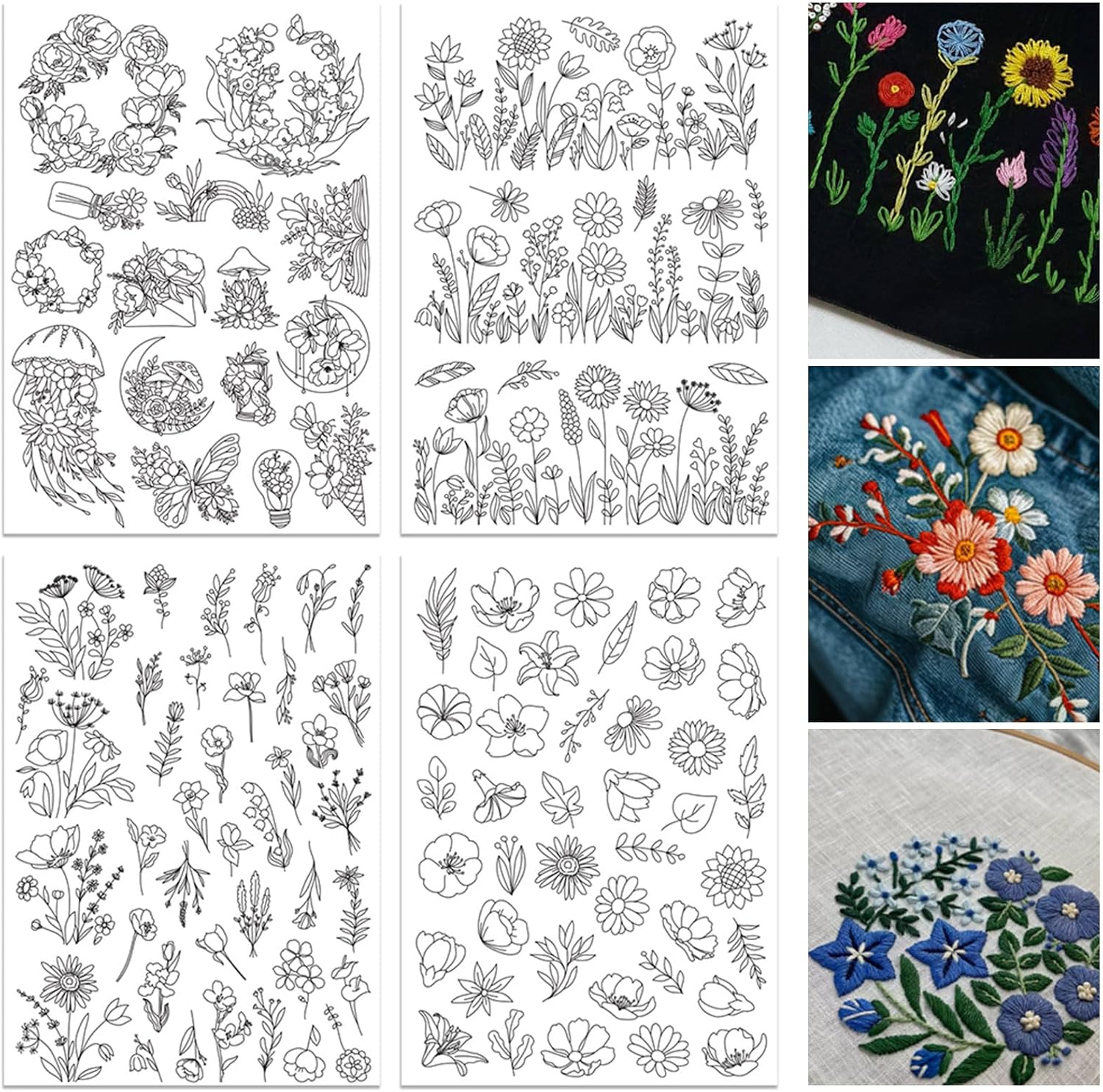 오리가치 수용성 자수 패턴 안정제 4장 - 미리 인쇄된 - Embroidery Design Patterns Flowers 리뷰 및 가격