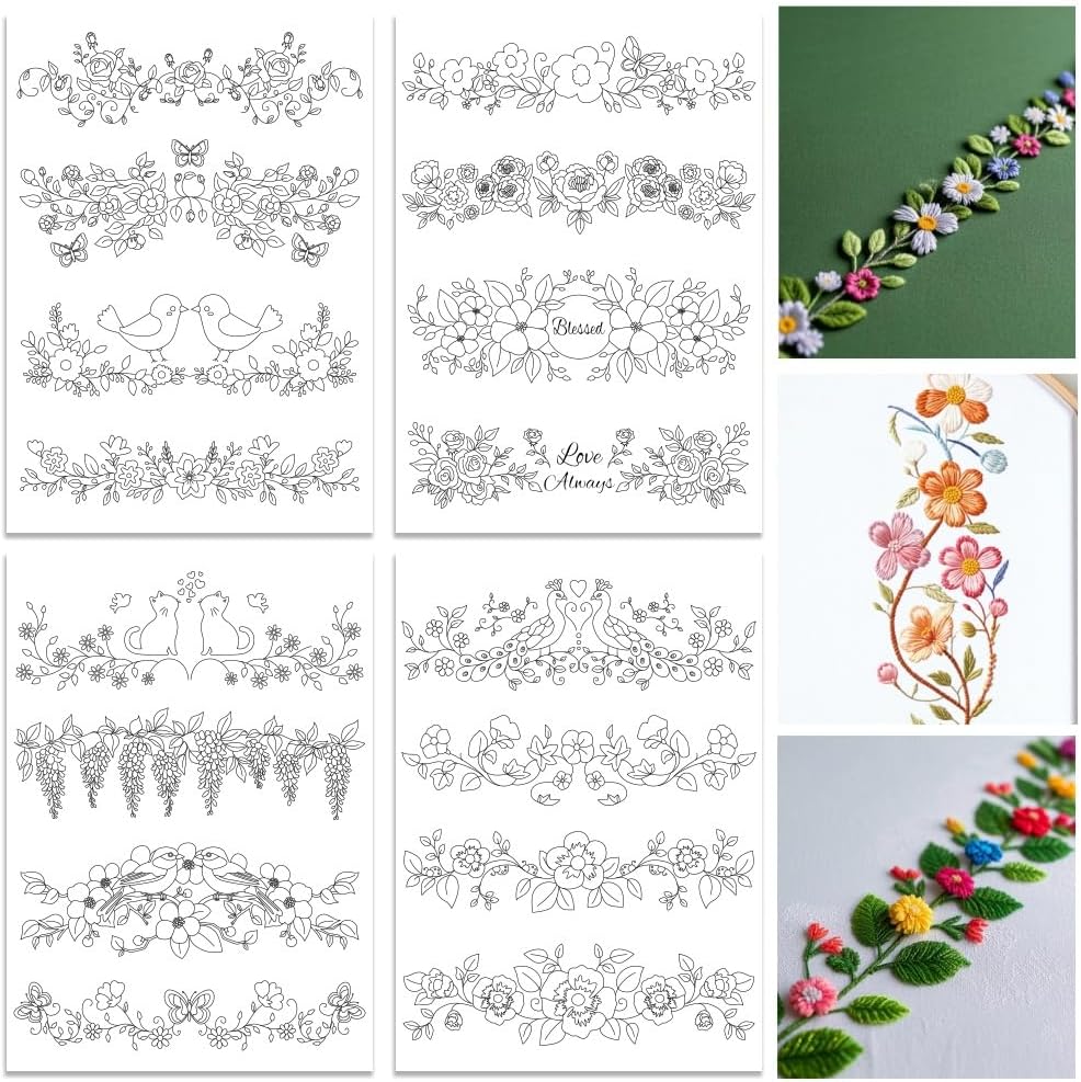 오리가치 수용성 자수 패턴 안정제 4장 - 미리 인쇄된 - Embroidery Design Patterns Flowers 리뷰 및 가격