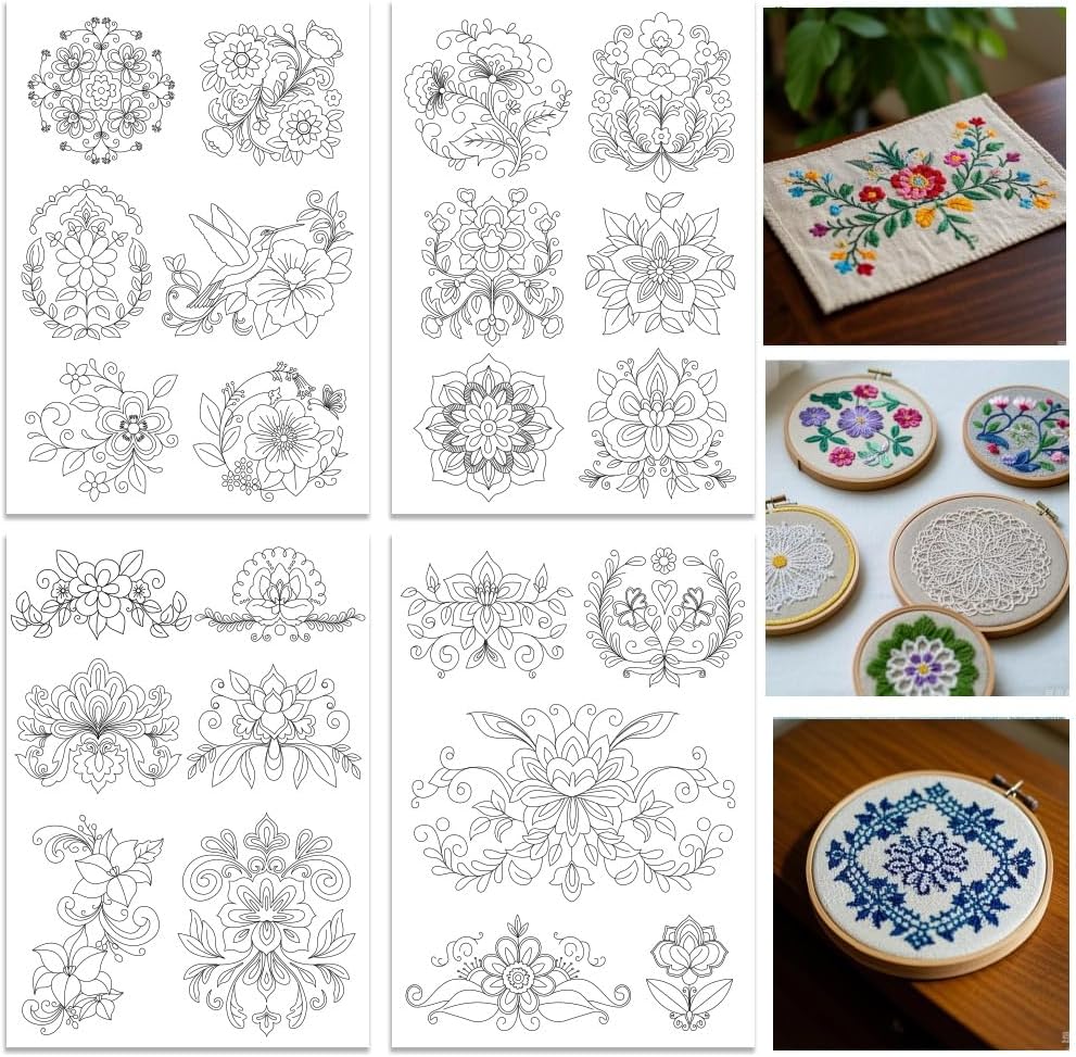 오리가치 수용성 자수 패턴 안정제 4장 - 미리 인쇄된 - Embroidery Design Patterns Flowers 리뷰 및 가격