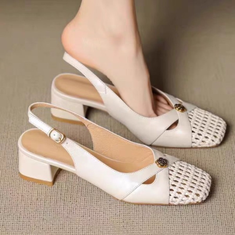 여성용 프렌치 스타일 클로즈드 토 샌들, 청키 힐, 다 - Embroidery Flat Shoes 리뷰 및 가격