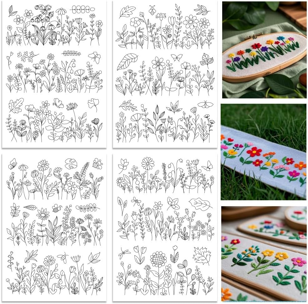 수용성 자수 패턴 안정제, 사전 인쇄된 야생화 꽃나무  - Embroidery Design Patterns Flowers 리뷰 및 가격