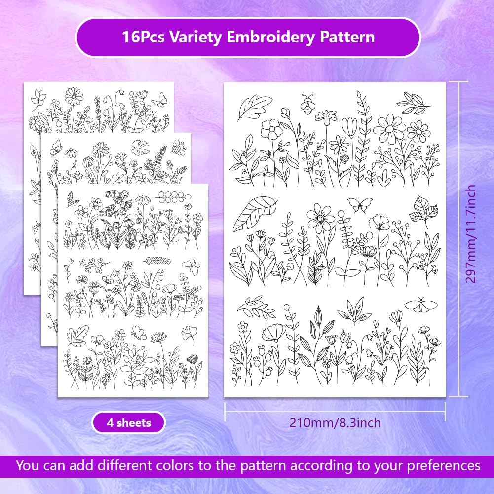 수용성 자수 패턴 안정제, 사전 인쇄된 야생화 꽃나무  - Embroidery Design Patterns Flowers 리뷰 및 가격