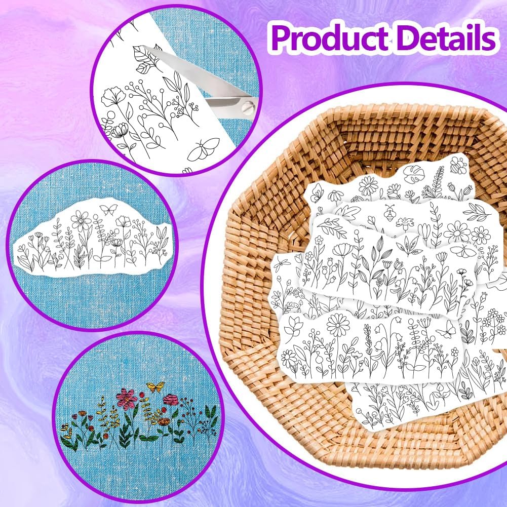 수용성 자수 패턴 안정제, 사전 인쇄된 야생화 꽃나무  - Embroidery Design Patterns Flowers 리뷰 및 가격