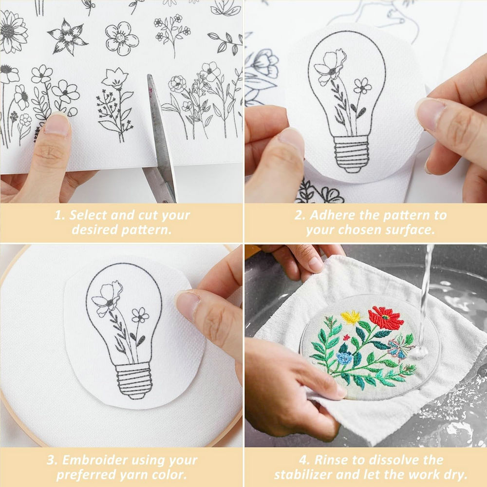 수용성 자수 패턴 안정제, 사전 인쇄된 야생화 꽃나무  - Embroidery Design Patterns Flowers 리뷰 및 가격