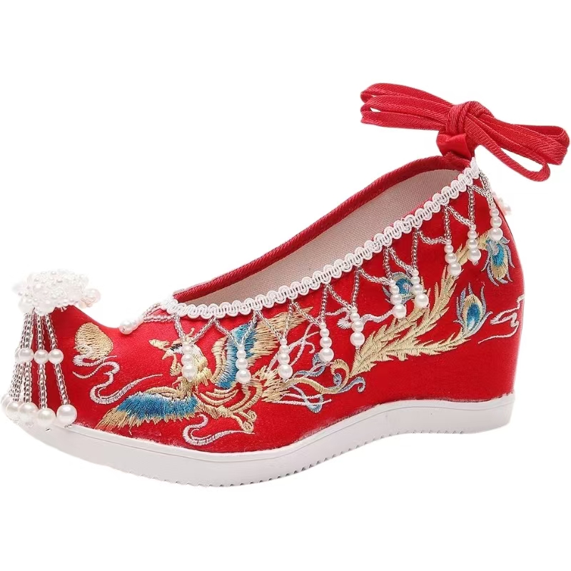 여성용 신상 레드 자수 웨딩 슈즈 민족 스타일 내부 끈 - Embroidery Red 리뷰 및 가격