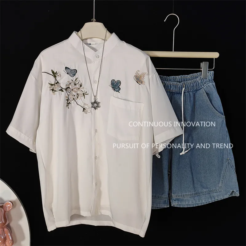 남성 3종 세트 중국풍 자수 반팔 셔츠 탱크탑 데님 반 - Embroidery Set 리뷰 및 가격