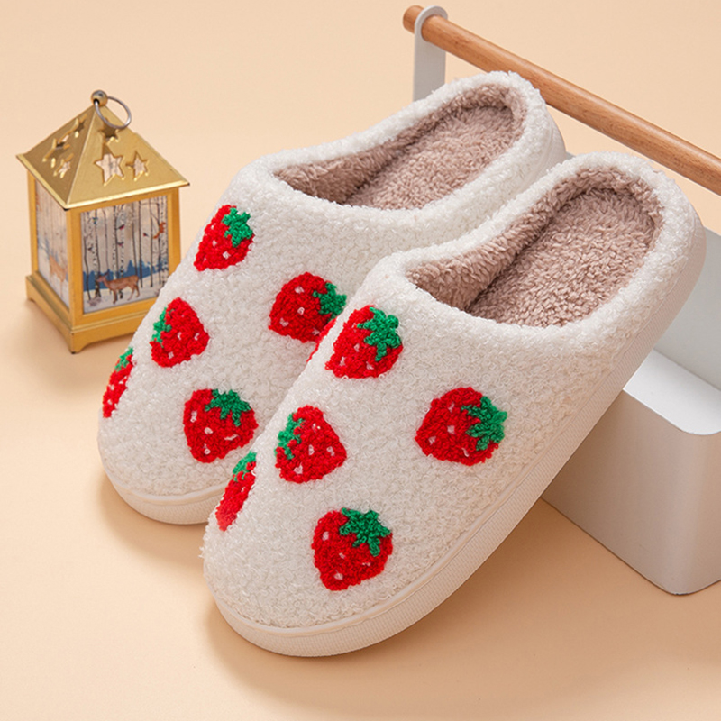 딸기 여성 슬리퍼 하우스 플랫 겨울 디자이너 여성 신발 - Embroidery Flat Shoes 리뷰 및 가격