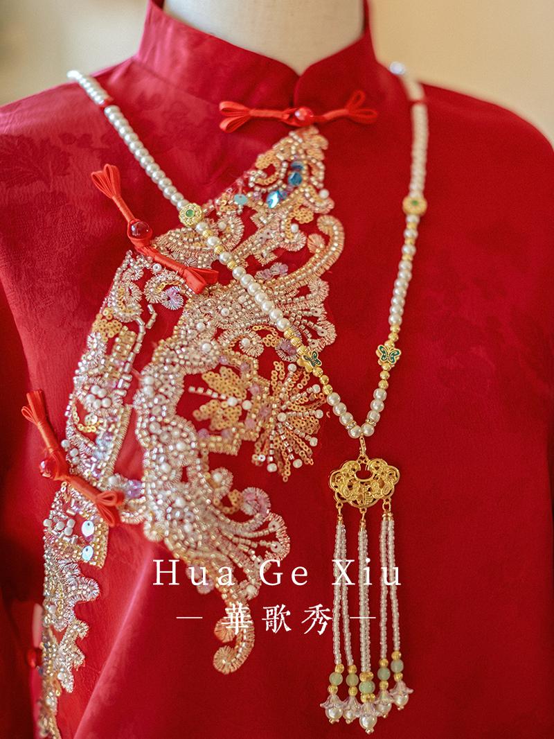 붉은색 중국 전통 스타일의 쉬허 웨딩드레스, 화려한 라 - Embroidery Red 리뷰 및 가격